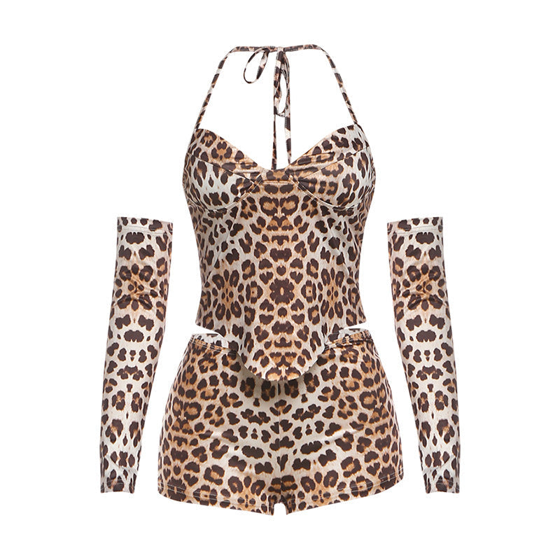 Damen Einteiliger Overall mit modischem Leopardenmuster und verstellbaren Trägern R&B