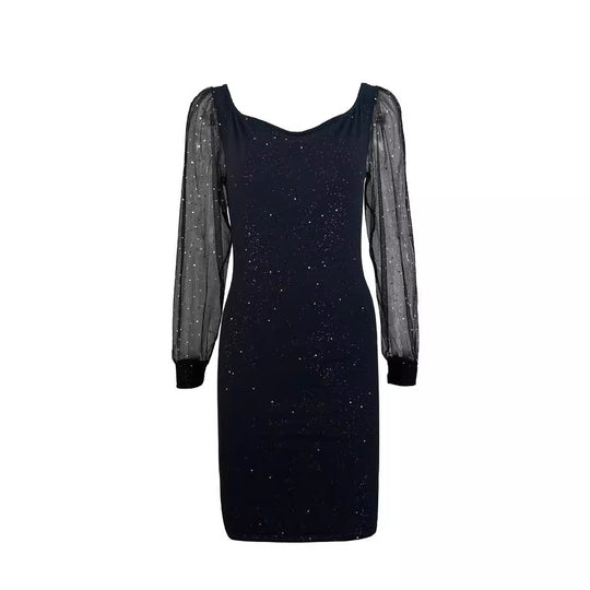 Damen figurbetontes Abendkleid mit transparenten Ärmel und funkelnden Details R&B