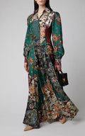 Damen Maxikleid mit opulentem Muster und eleganter Knopfleiste