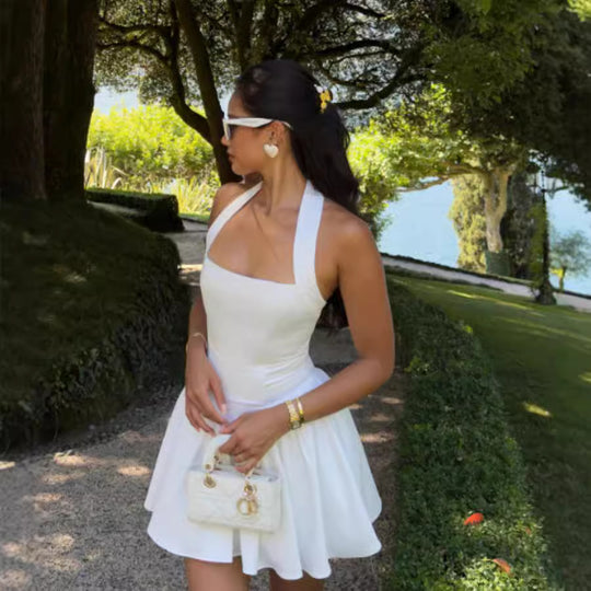 Damen Elegantes Hochzeitskleid mit schickem Halterdesign und schwingendem Rock R&B