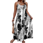 Damen Maxikleid mit aufregendem Blattmuster und schmalen Trägern R&B