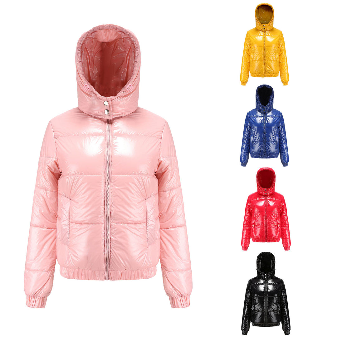 Damen glänzende Steppjacke mit abnehmbarer Kapuze R&B