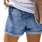 Damen Modische Destroyed Denim-Shorts mit floralem Design R&B