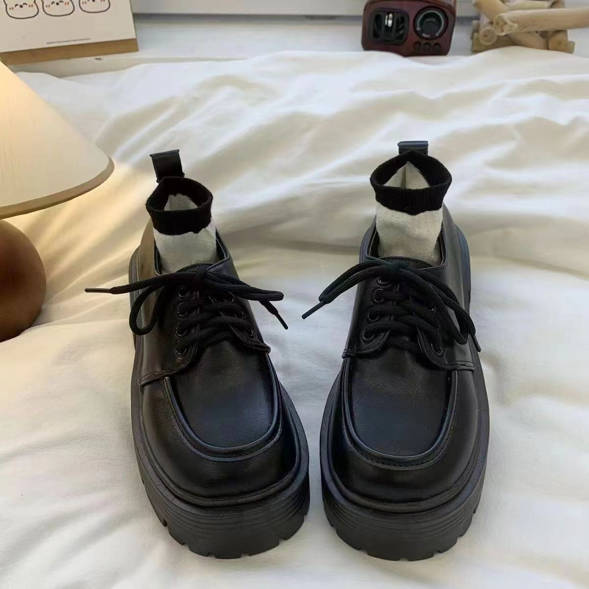 Damen Elegante und bequeme Schnürschuhe mit dickem Plateau und Innenfutter R&B