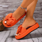 Damen Plattform-Sandalen mit großem Schleifen-Detail und rutschfester Sohle R&B