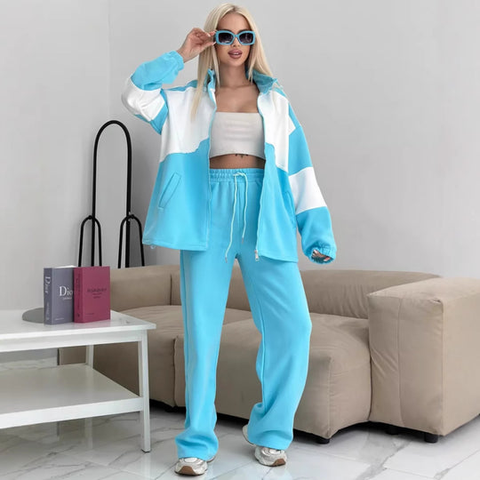 Damen sportliches Set aus hochfunktionalem Fleece-Material mit Reißverschluss R&B