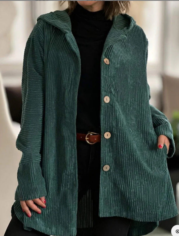 Damen lässige und gemütliche Cordjacke mit Kapuze R&B