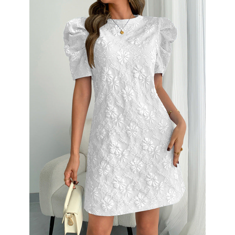 Damen Kurzarmkleid mit voluminiösen Ärmeln und floralen Stickereien R&B