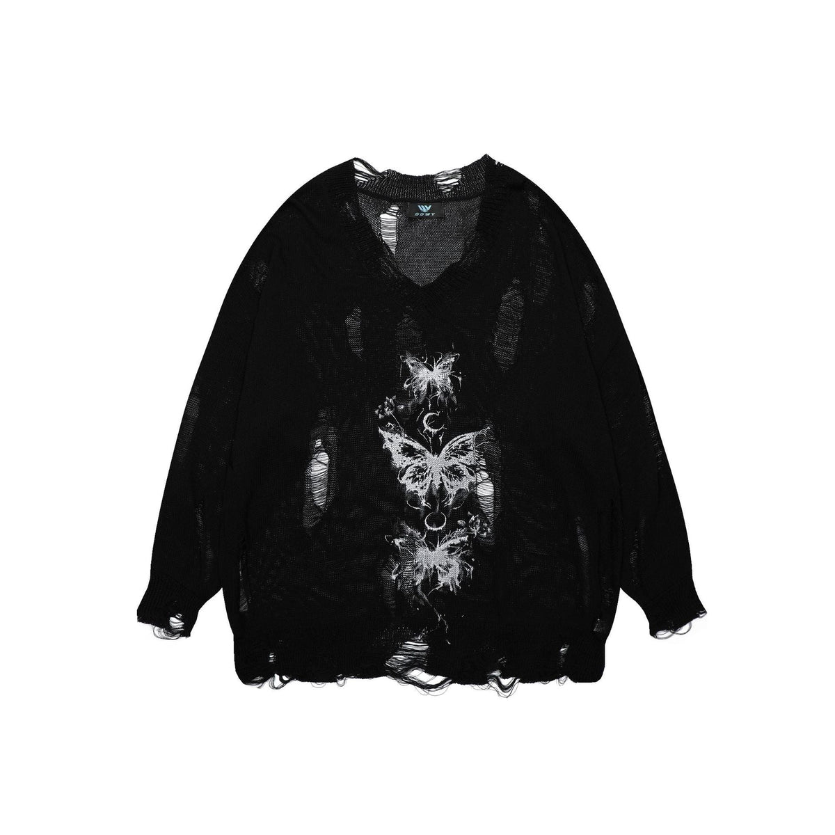 Damen oversized Pullover mit grafischem Print und distressed Details R&B