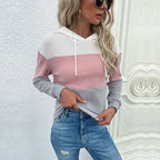 Damen Waffelstrick-Kapuzenpullover mit modischem Farbblockdesign