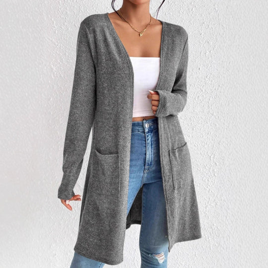 Damen Langer Strickcardigan mit praktischen Taschen R&B
