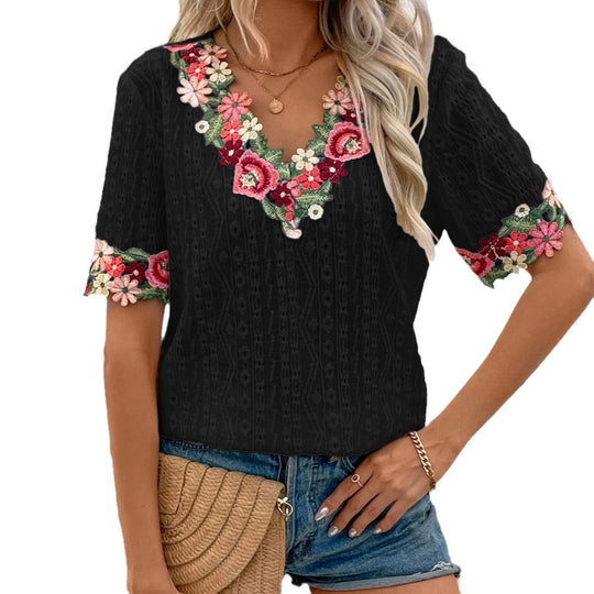 Damen Bluse mit floralen Stickereien und luftigen Ärmeln R&B