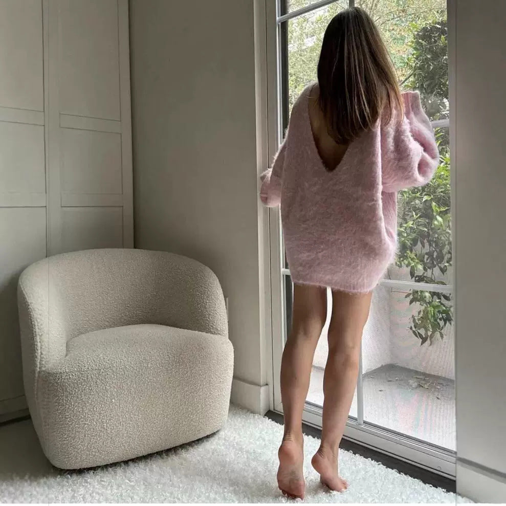 Damen modischer V-Ausschnitt Pullover mit puffärmeligen Details