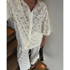 Damen oversized Hemdblusen-Set mit floralen Details R&B