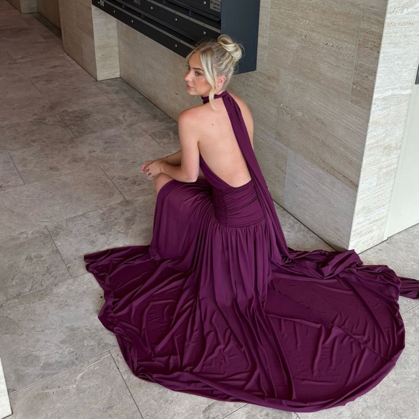 Damen Elegantes Maxikleid mit hochgeschlossenem Design und verführerischem Schlitz R&B