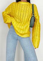 Damen grob gestrickter Pullover mit Zopfmuster und weitem Schnitt R&B