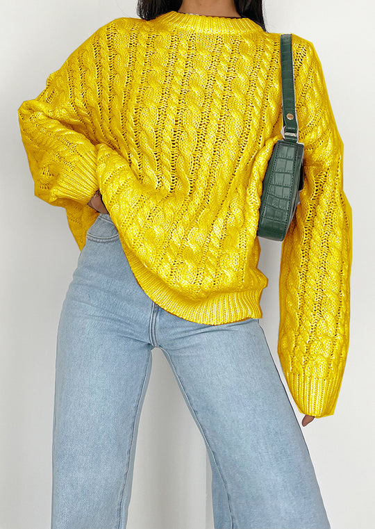Damen grob gestrickter Pullover mit Zopfmuster und weitem Schnitt R&B