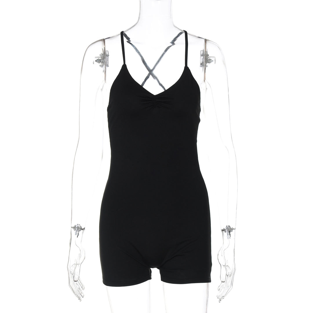 Damen Bodycon Einteiler mit gekreuztem Träger R&B