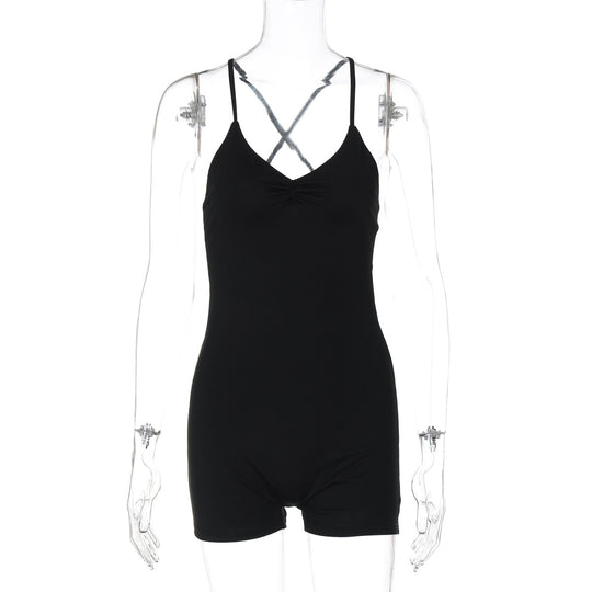 Damen Bodycon Einteiler mit gekreuztem Träger R&B