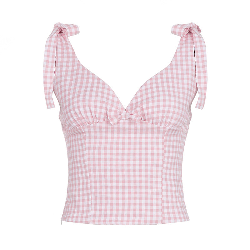 Damen Gingham Crop-Top mit süßen Schleifen-Details R&B