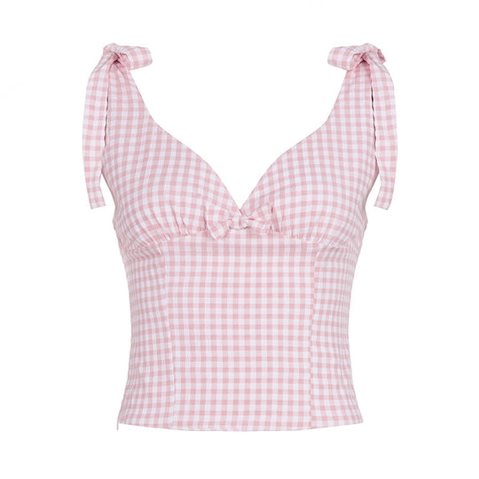 Damen Gingham Crop-Top mit süßen Schleifen-Details R&B
