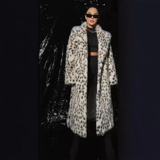 Damen Luxuriöser Leopardenmuster Kunstpelzmantel R&B