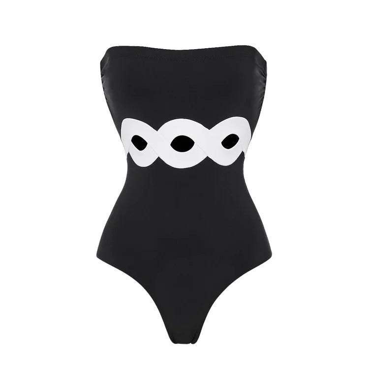 Damen eleganter V-Ausschnitt Schwimmanzug mit stilvollem Wickelrock R&B