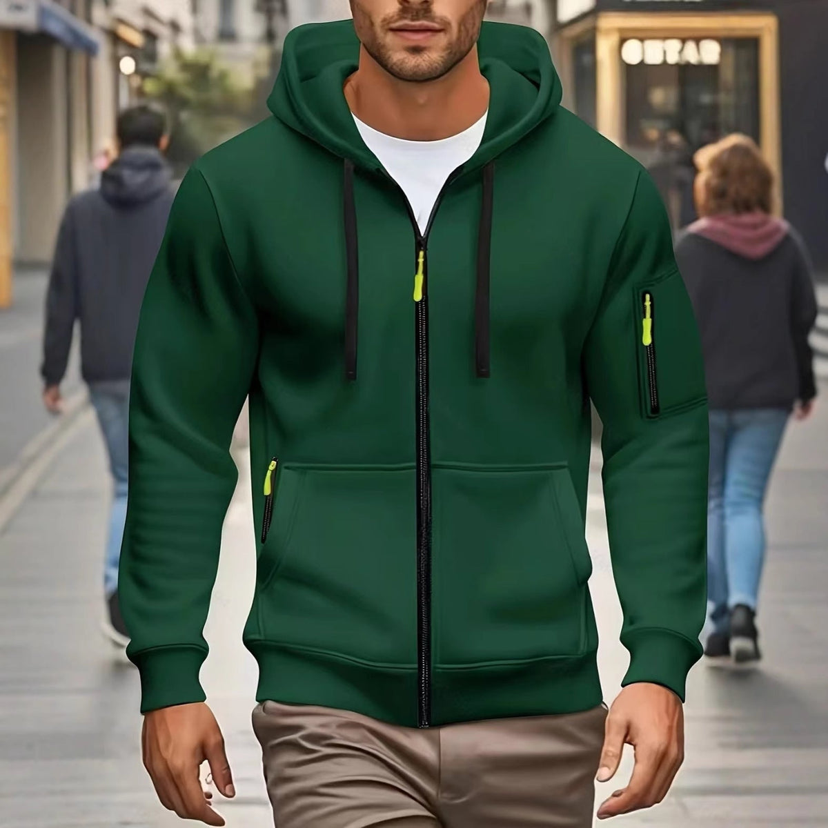 Herren nan funktionale Kapuzenjacke mit durchgehendem Reißverschluss, Ärmeltasche und elastischen Bündchen R&B