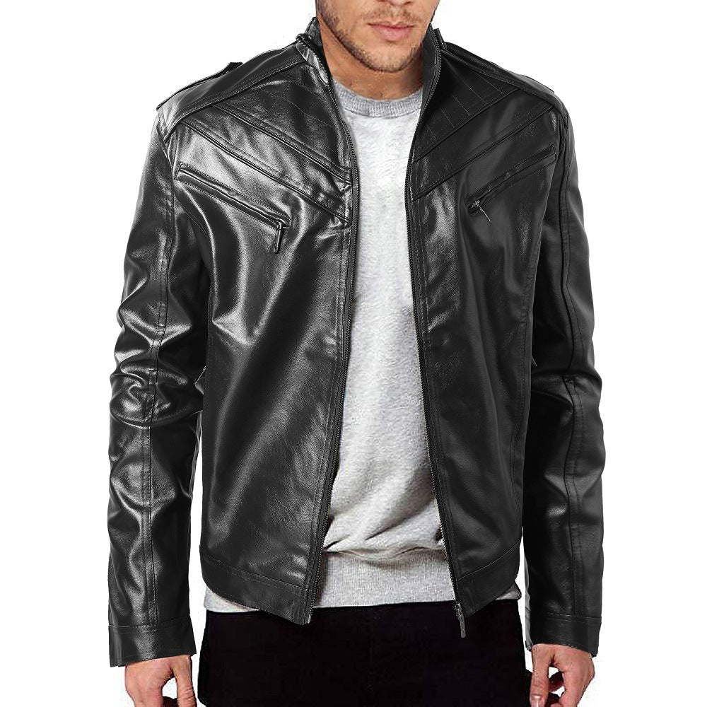 Herren Kunstleder Bikerjacke mit Steppdetails