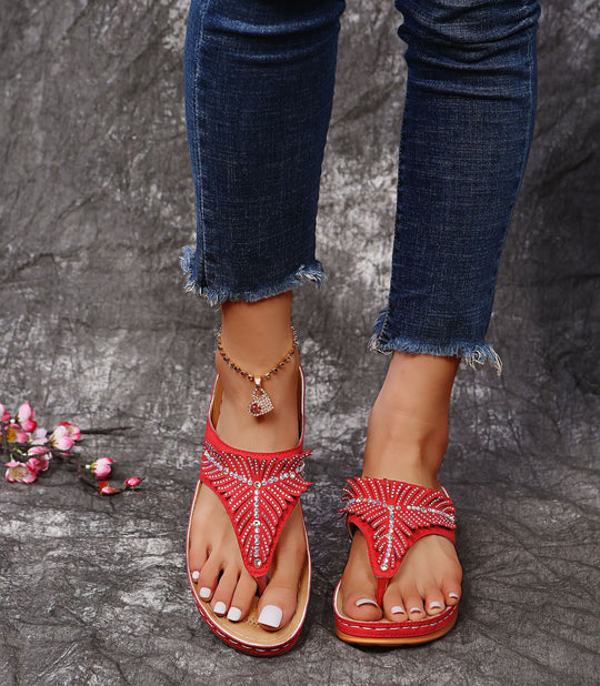 Damen Zehentrenner-Sandalen mit schimmerndem Strass und komfortablem Fußbett R&B