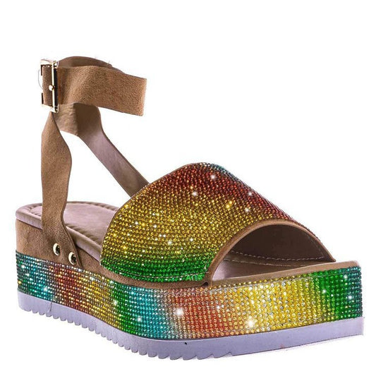 Damen glamouröse Plateau-Sandalen mit kristallverzierten Details R&B