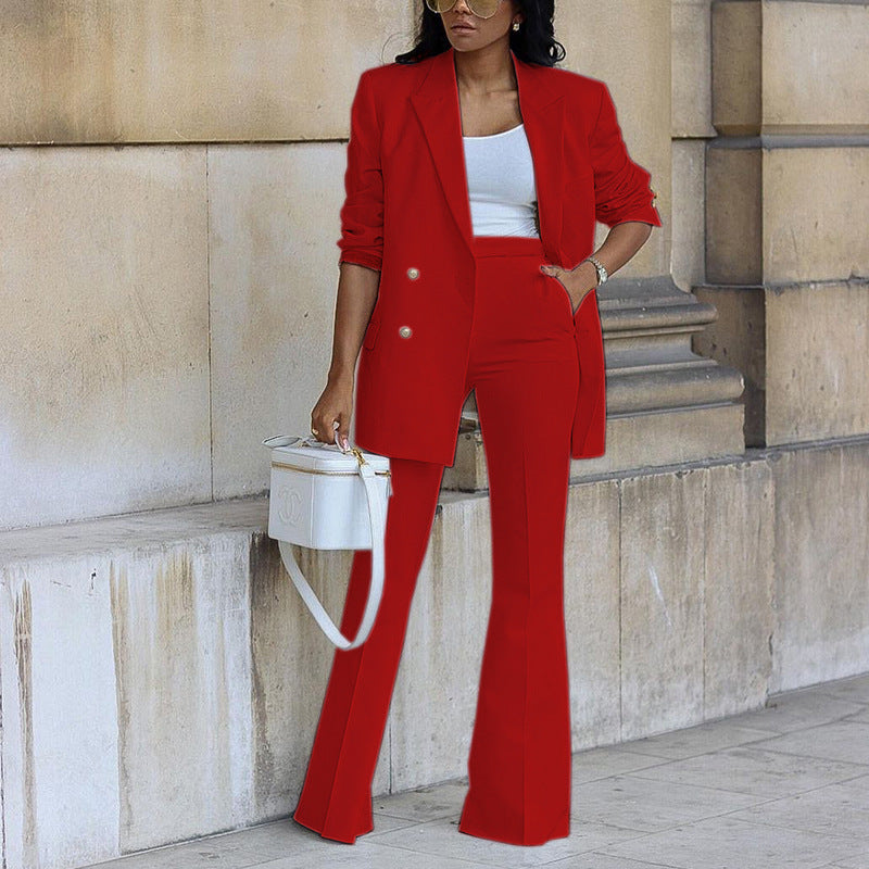 Damen elegantes Blazer-Set mit weitem Bein und Taillengürtel R&B