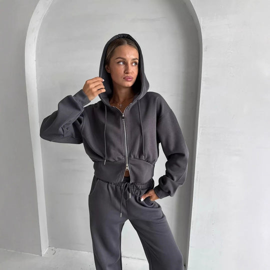 Damen Cropped Hoodie mit Reißverschluss R&B