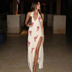 Damen Elegantes Maxikleid mit floralem Print und transparentem Schlitz R&B