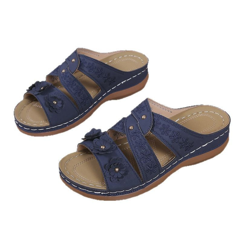 Damen bequeme Riemensandaletten mit floralem Design und ergonomischer Sohle R&B