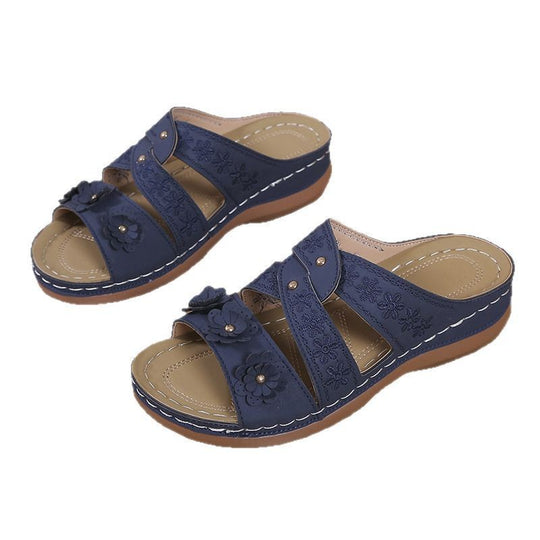 Damen Bequeme Riemchen-Sandalen mit floralen Akzenten und ergonomischer Fußbett R&B