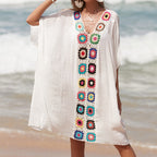 Damen Häkel-Strandtunika im lässigen Oversize-Stil mit bunten Applikationen R&B