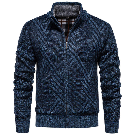 Herren sportliche Strickjacke mit modernem Zopfmuster R&B