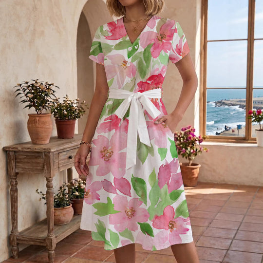 Damen Midi-Kleid mit floralem Design und bequemer Passform R&B