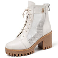 Damen Schnürstiefeletten mit elegantem Mesh-Einsatz und robustem Blockabsatz