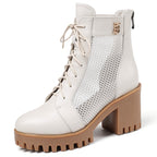 Damen Schnürstiefeletten mit elegantem Mesh-Einsatz und robustem Blockabsatz