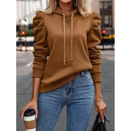 Damen modischer Kapuzenpullover mit Puffärmeln und praktischen Taschen R&B