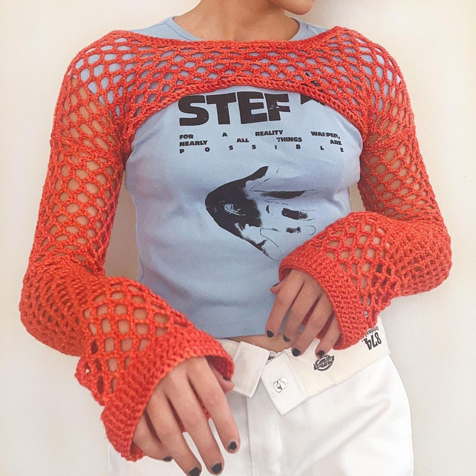 Damen gehäkeltes Langarm-Top mit Off-Shoulder-Design R&B