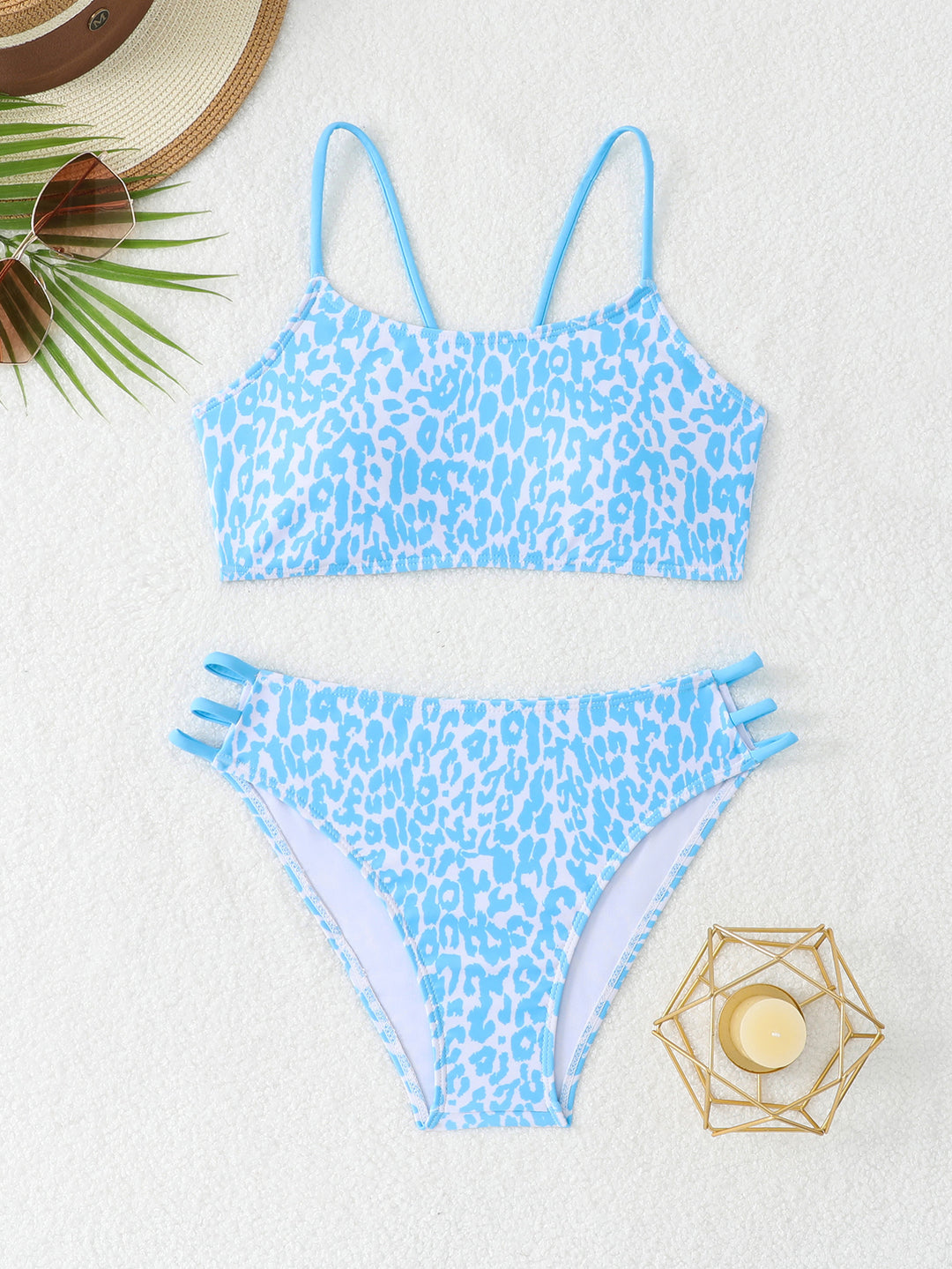 Damen Leopardenmuster Bikini-Set mit sportlichen Details R&B