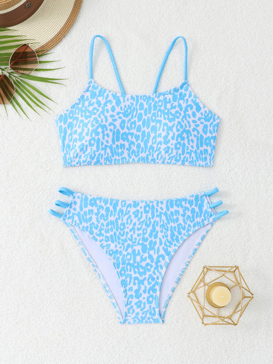 Damen Leopardenmuster Bikini-Set mit sportlichen Details R&B