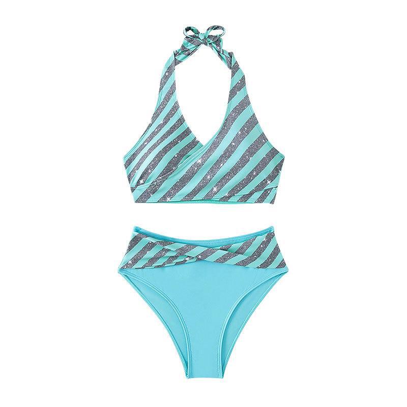 Damen Triangel-Bikini mit glitzerndem Streifenmuster
