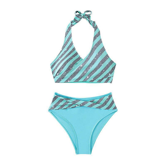 Damen Triangel-Bikini mit glitzerndem Streifenmuster R&B