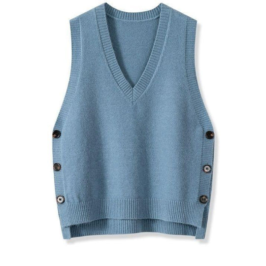 Damen Strickweste mit V-Ausschnitt und Knopfdetails R&B