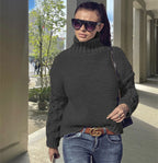 Damen Grobstrickpullover mit hohem Kragen und strukturiertem Armdesign R&B