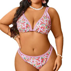 Damen Triangel-Bikini mit bezauberndem Blumenmuster und verstellbaren Trägern R&B